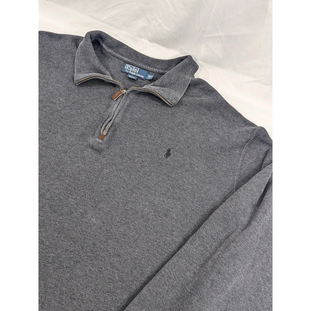 Polo Ralph Lauren Mens‎ 2XLT Quarter Zip Pullover Sweater Gray Thick Long Sleeve